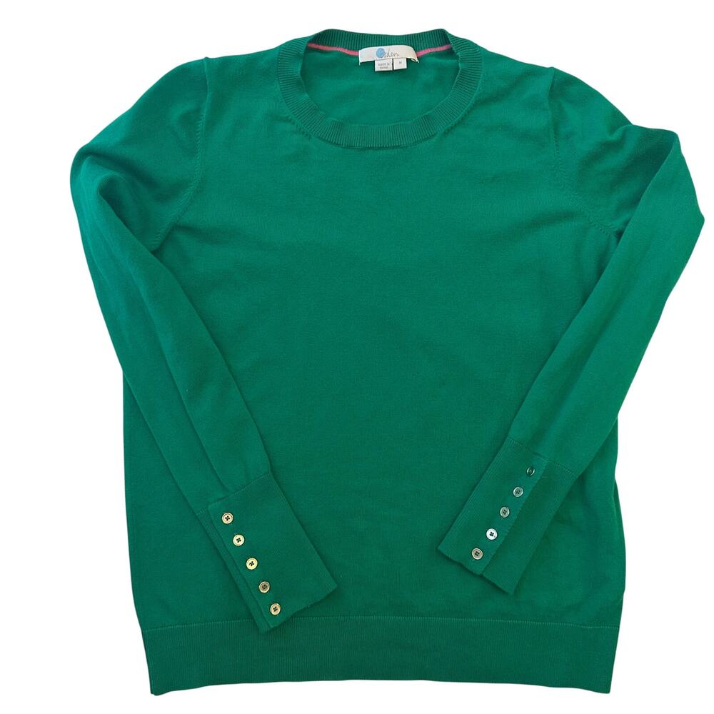 Boden Green Sweater with Button Cuffs
